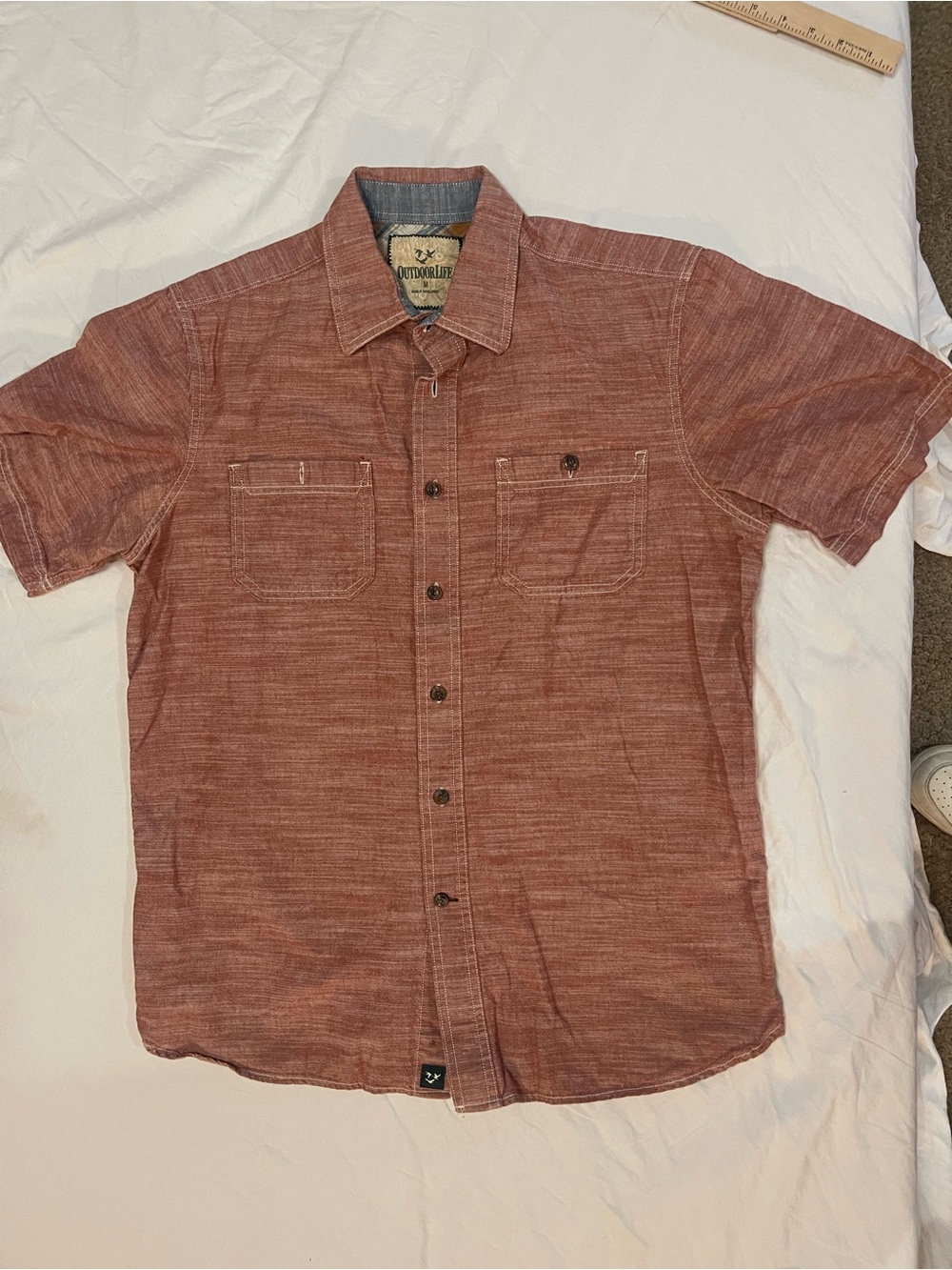 Outdoor Life Mens Short Sleeve Button Down Shirt Red Slub Knit Size M